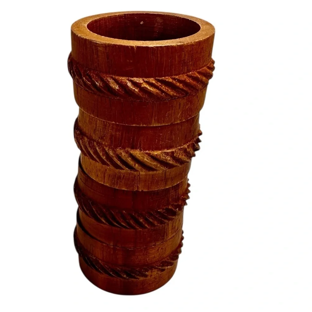 Vintage Napkin Rings Carved Wooden Dark Brown Wood Natural Boho Mixed Lot of 8